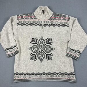 Sigrid Olsen Sport Sweater Womens Large Gray Wool Angora Nordic Quarter Zip